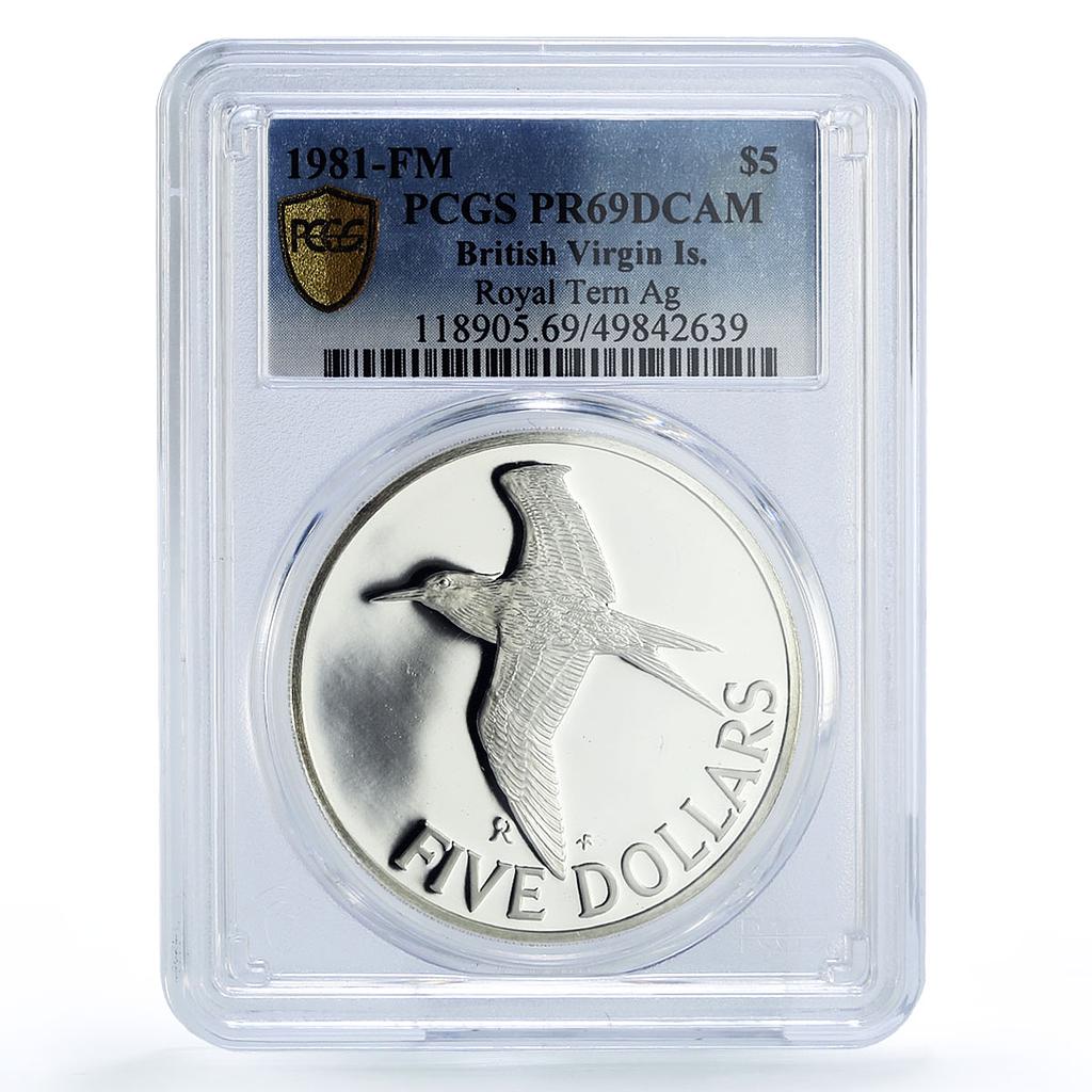 British Virgin Islands 5 dollars Royal Tern Bird KM-30a PR69 PCGS Ag coin 1981 British Virgin Islands 5 dollars Royal Tern Bird KM-30a PR69 PCGS Ag coin 1981