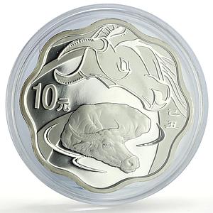 China 10 yuan Lunar Calendar Year of the Ox Bull Wavy proof silver coin 2009