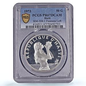Haiti 50 gourdes Woman on the Beach Fineness Left PR67 PCGS silver coin 1973
