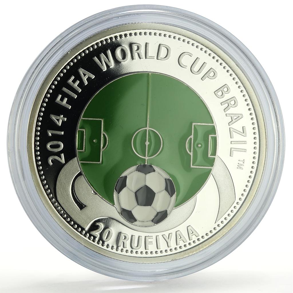 Maldives 20 rufiyaa Football World Cup in Brazil Stadium proof silver coin 2012