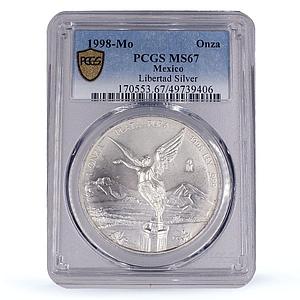 Mexico 1 onza Libertad Angel of Independence MS67 PCGS silver coin 1998
