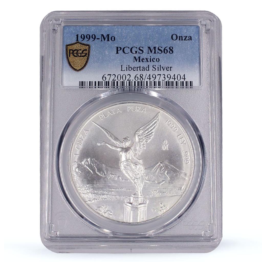 Mexico 1 onza Libertad Angel of Independence MS68 PCGS silver coin 1999