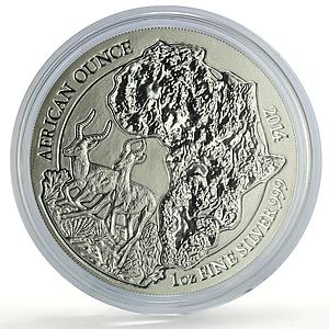 Rwanda 50 francs African Ounce Impala Deer Wildlife Fauna Matte silver coin 2014