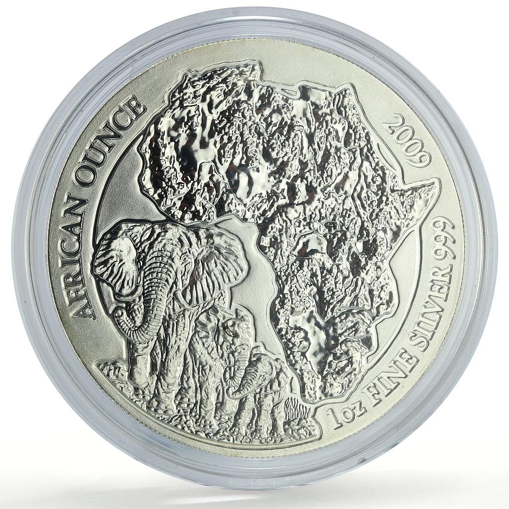 Rwanda 50 francs African Ounce Elephant Wildlife Fauna Matte silver coin 2009