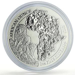 Rwanda 50 francs African Ounce Lion Wildlife Fauna Matte silver coin 2010