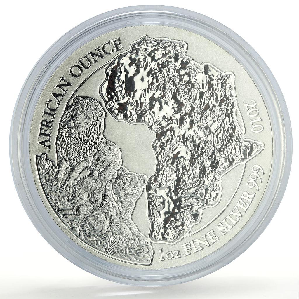 Rwanda 50 francs African Ounce Lion Wildlife Fauna Matte silver coin 2010
