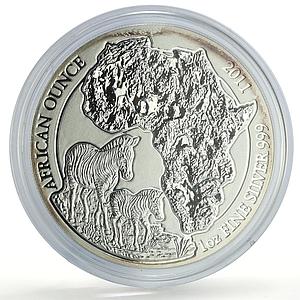 Rwanda 50 francs African Ounce Zebra Wildlife Fauna Matte silver coin 2011