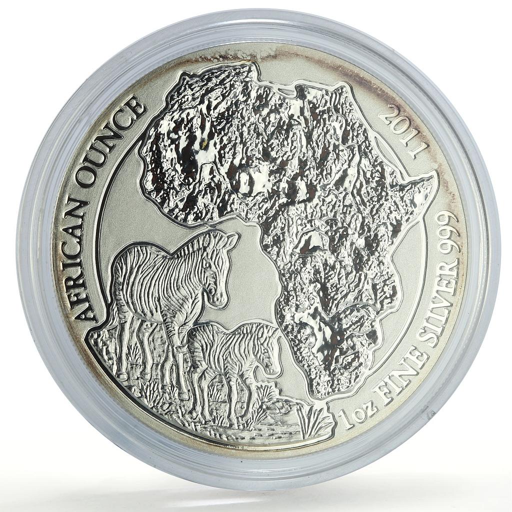 Rwanda 50 francs African Ounce Zebra Wildlife Fauna Matte silver coin 2011