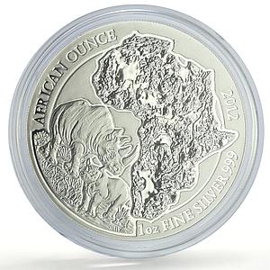 Rwanda 50 francs African Ounce Rhinoceros Wildlife Fauna Matte silver coin 2012