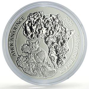 Rwanda 50 francs African Ounce Galago Wildlife Fauna Matte silver coin 2020