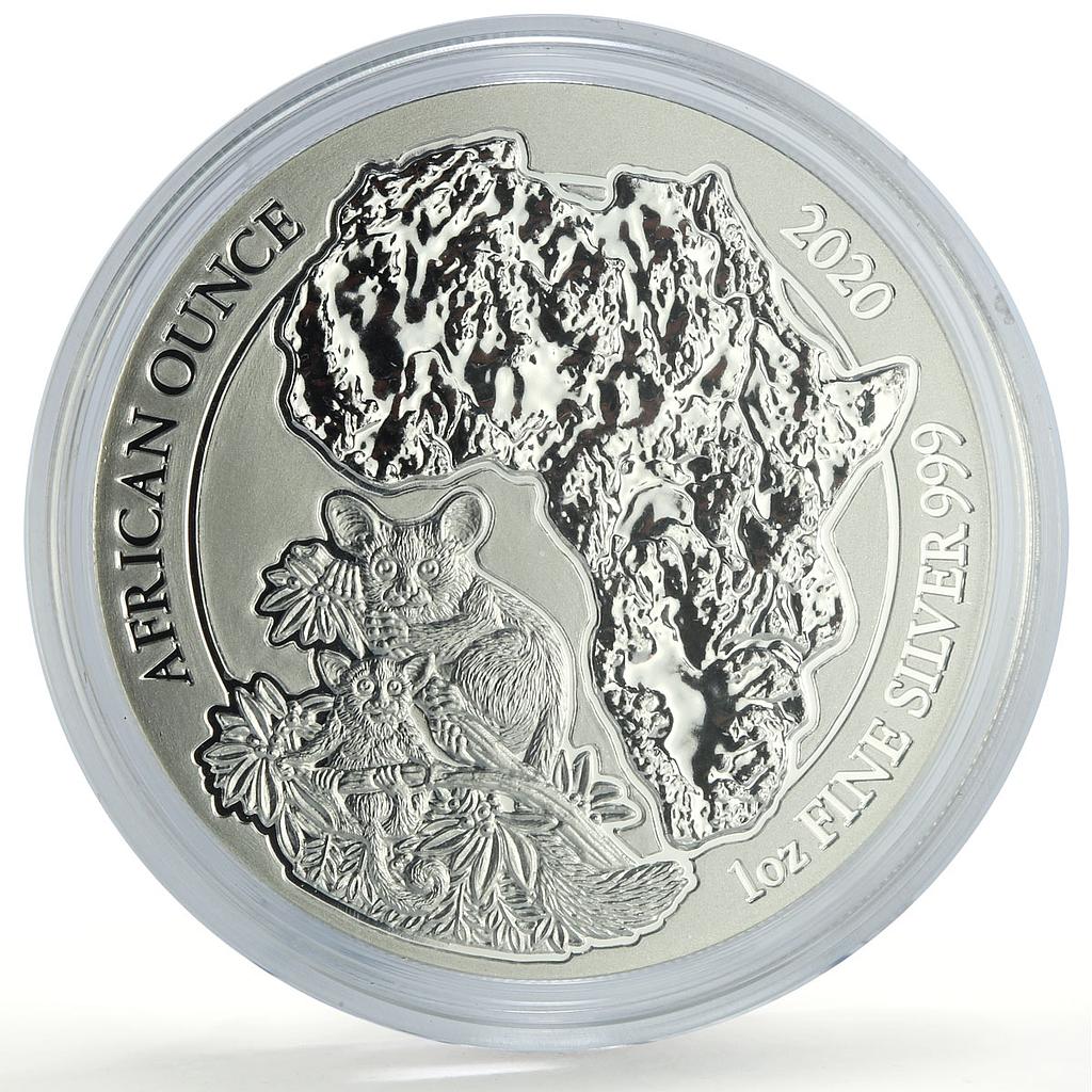 Rwanda 50 francs African Ounce Galago Wildlife Fauna Matte silver coin 2020