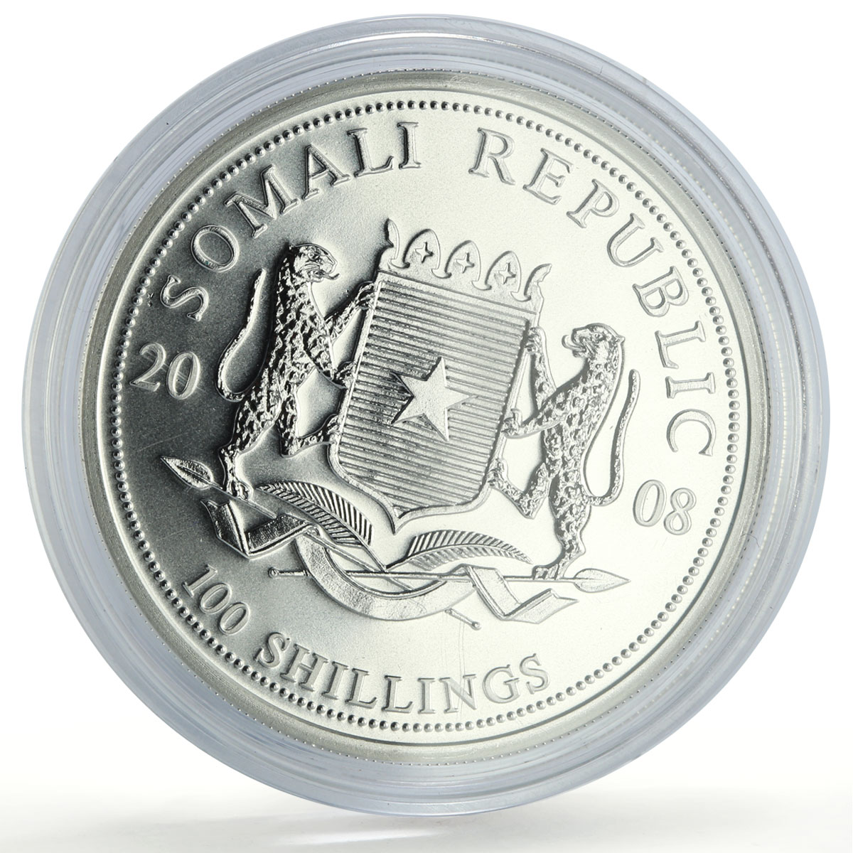 Somalia 100 shillings African Wildlife Elephant Fauna Gilt silver coin 2008