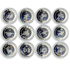 Armenia 100 dram 12 Set Zodiac Signs Star-shaped Inserts silver coins 2007 2008