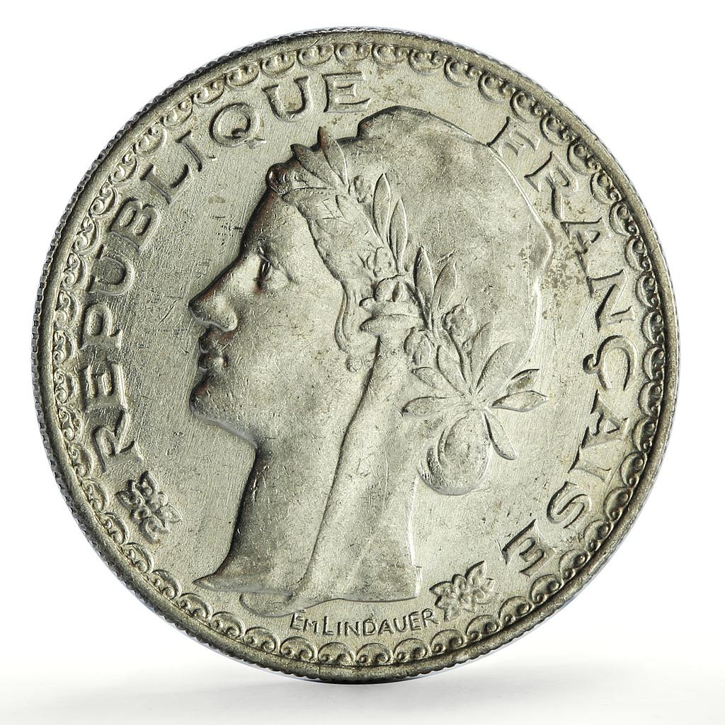 France French Indochina 1 piastre Marianna Laureate Head KM-19 silver coin 1931