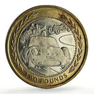 Isle of Man 2 pounds Three Racing Cars Automobiles Races bimetal coin 1997