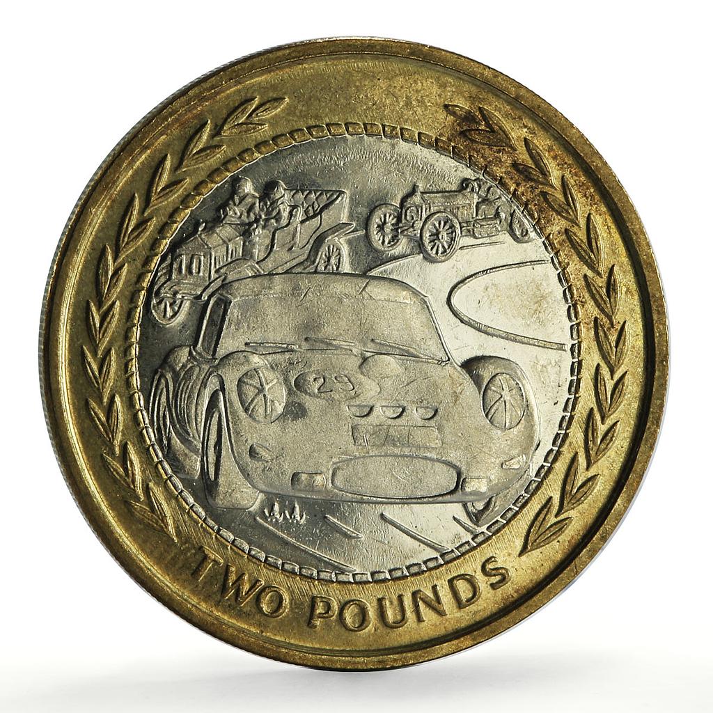 Isle of Man 2 pounds Three Racing Cars Automobiles Races bimetal coin 1997