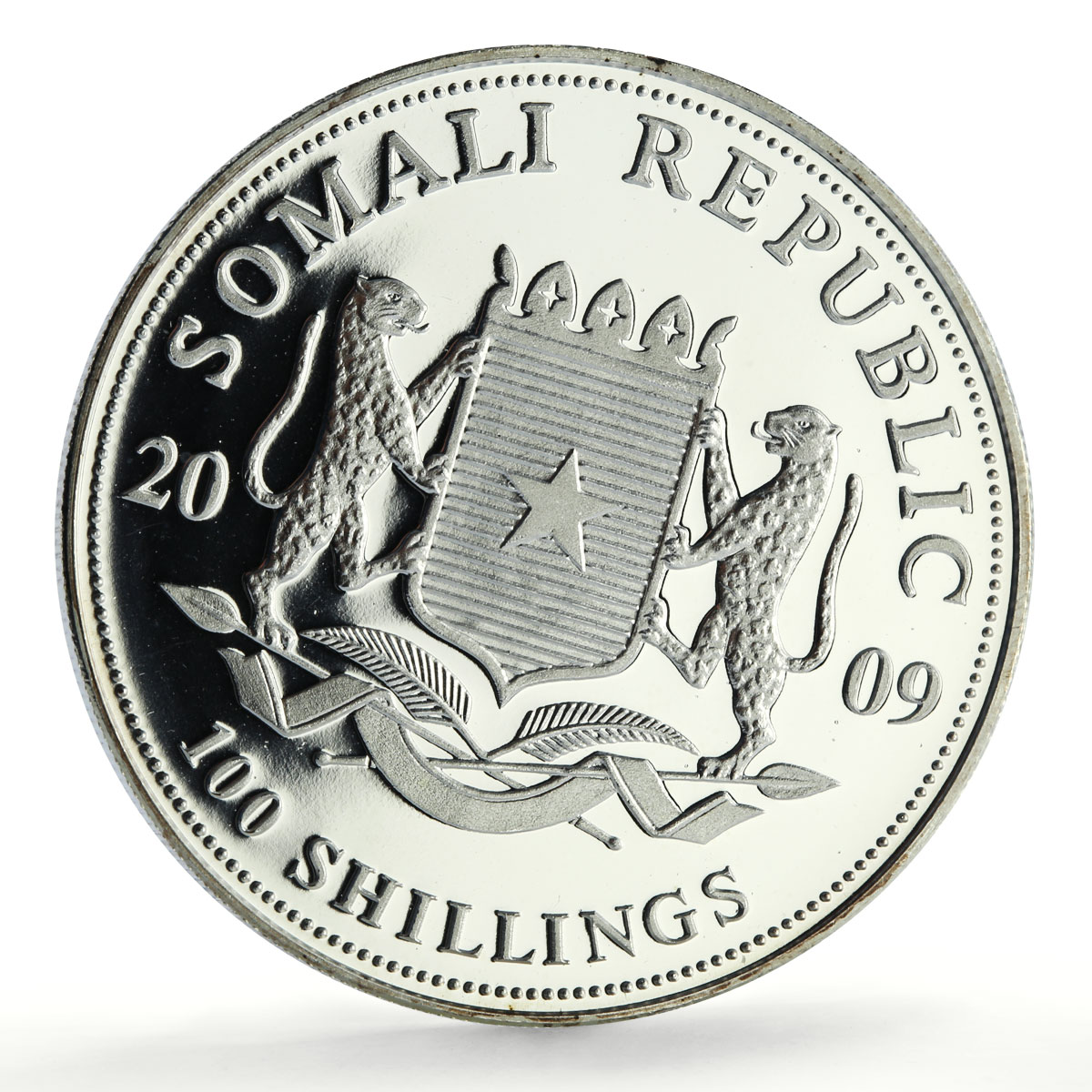 Somalia 100 shillings African Wildlife Elephant Fauna proof silver coin 2009