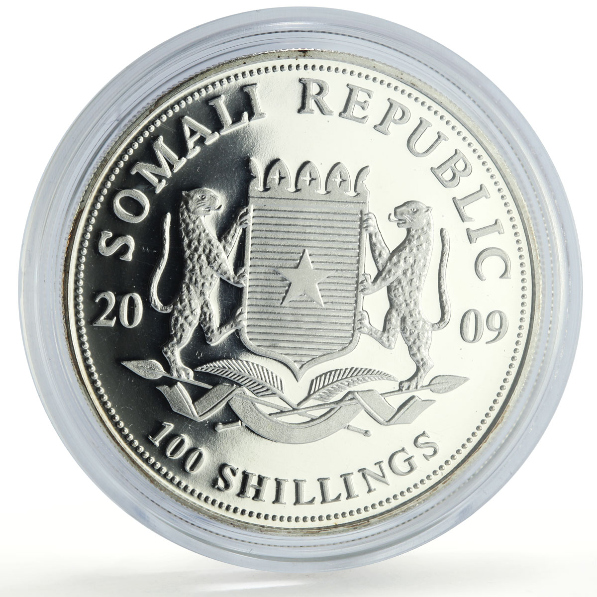 Somalia 100 shillings African Wildlife Elephant Fauna proof silver coin 2009
