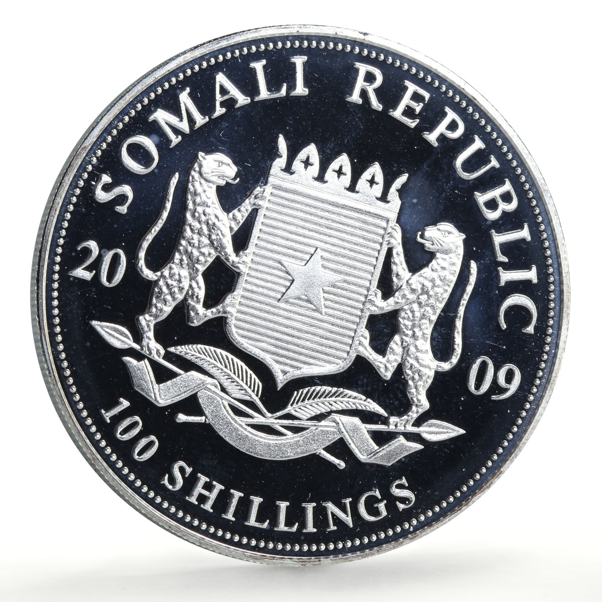Somalia 100 shillings African Wildlife Elephant Fauna proof silver coin 2009