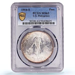 Philippines 1 peso US Decimal Coinage Large Type MS63 PCGS silver coin 1904-S