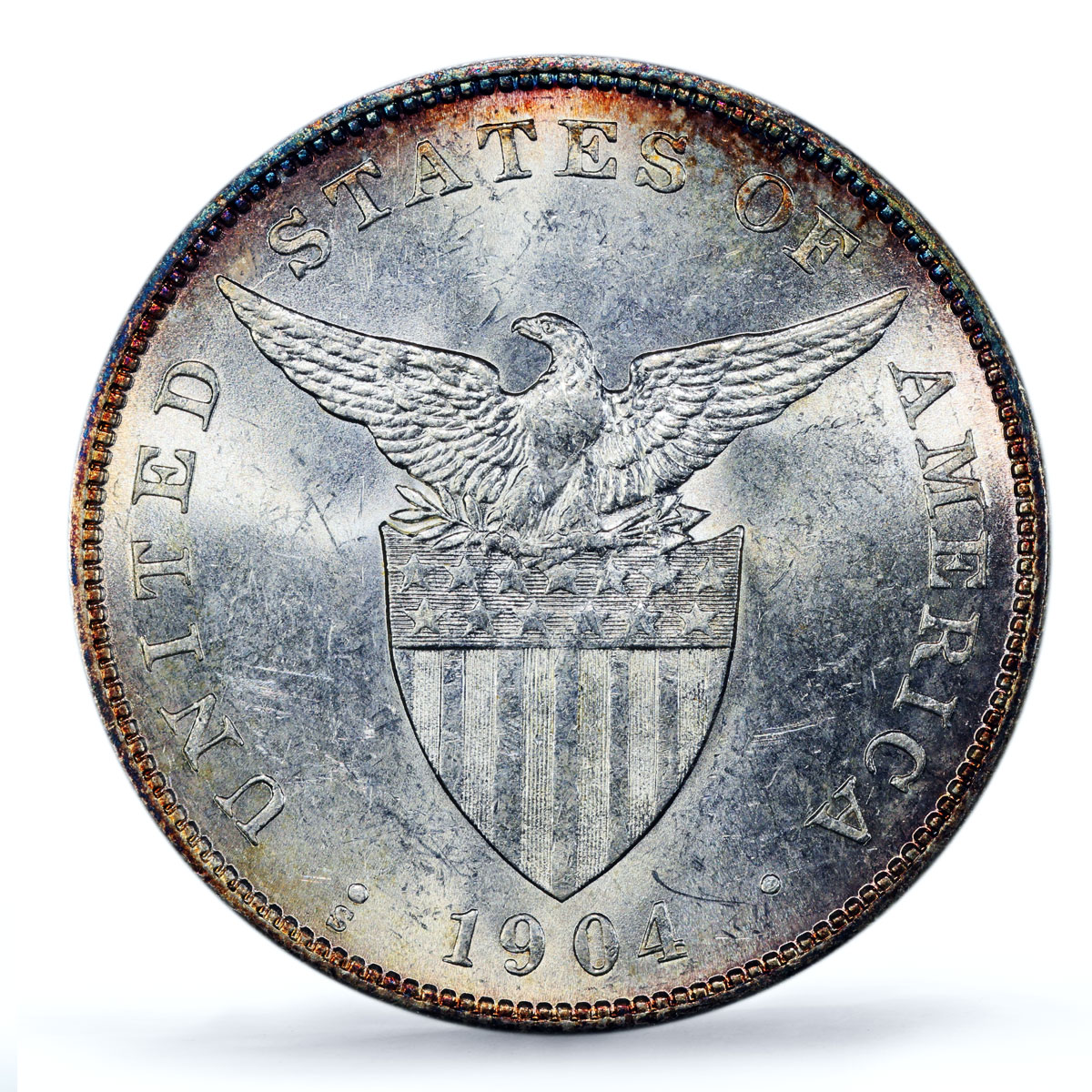 Philippines 1 peso US Decimal Coinage Large Type MS63 PCGS silver coin 1904-S