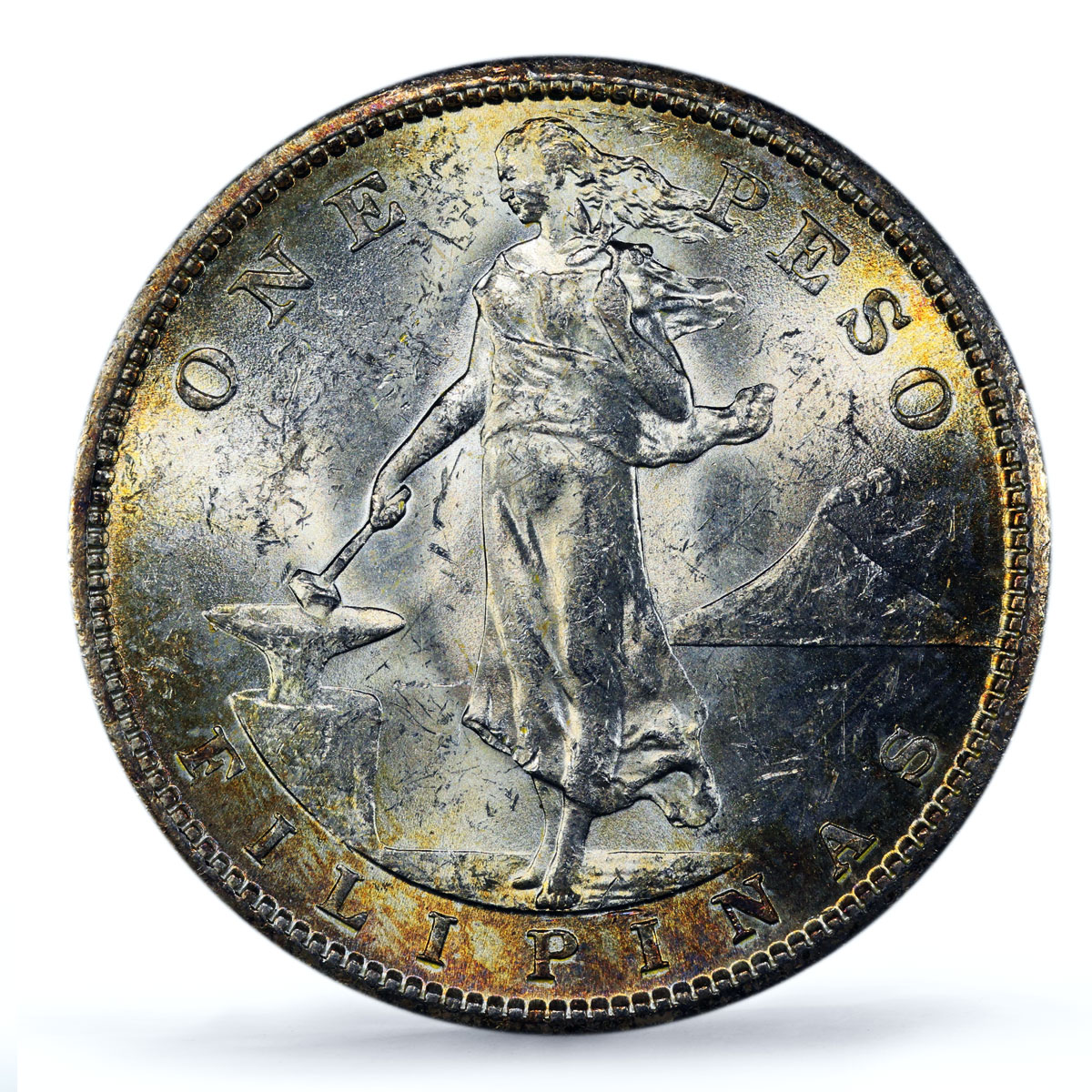 Philippines 1 peso US Decimal Coinage Small Type MS62 PCGS silver coin 1908-S