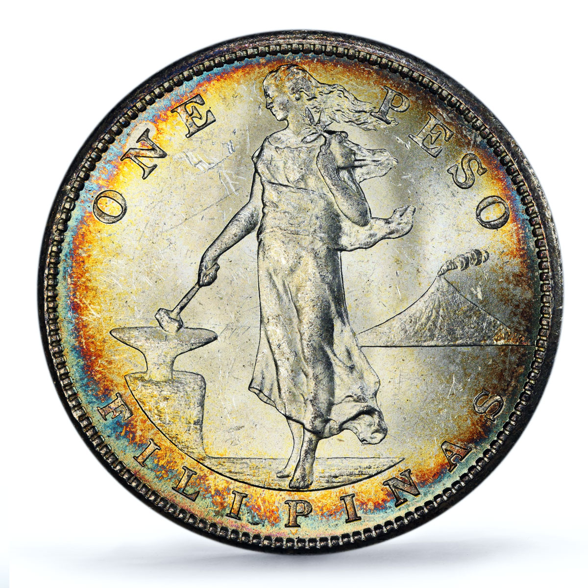 Philippines 1 peso US Decimal Coinage Small Type MS62 PCGS silver coin 1908-S