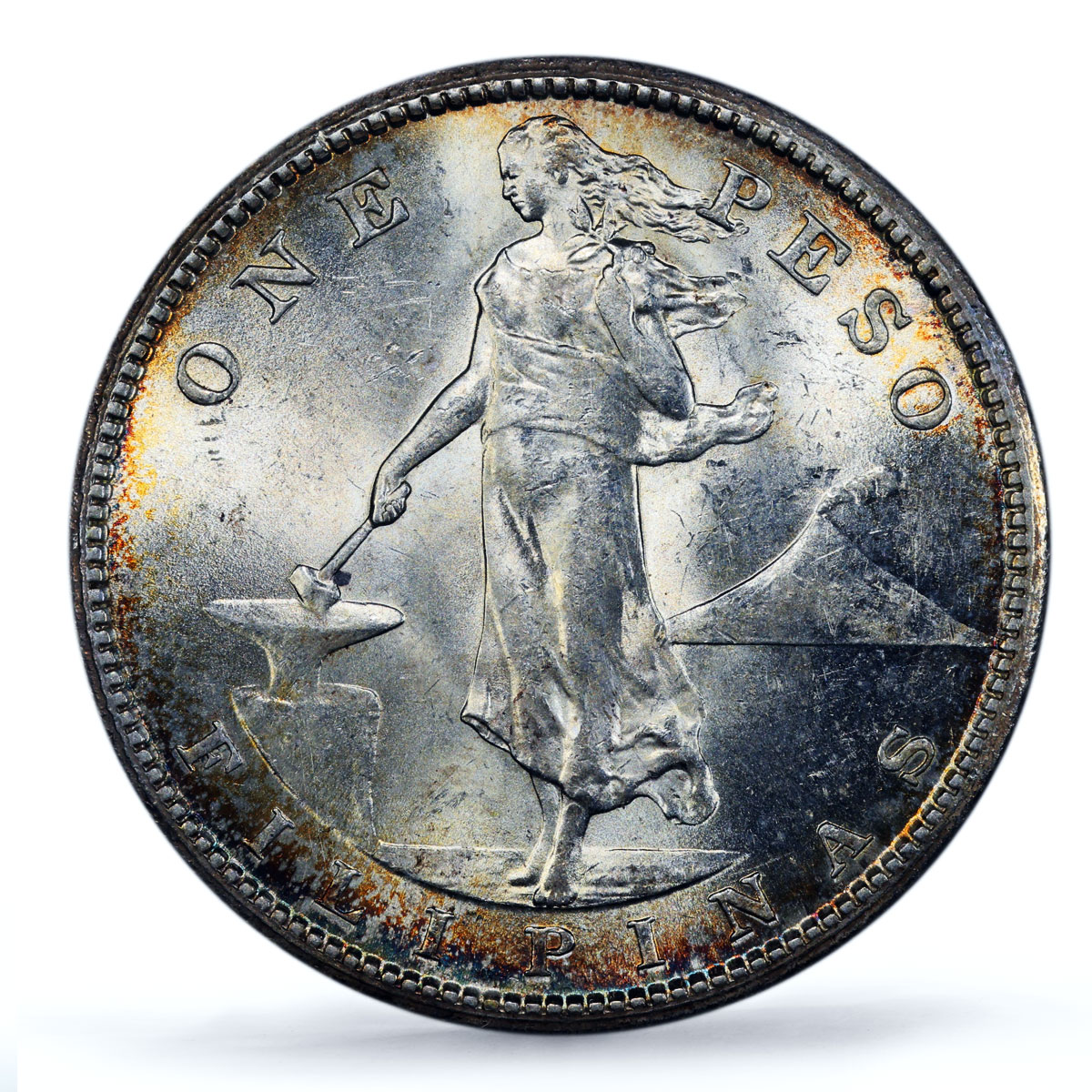 Philippines 1 peso US Decimal Coinage Small Type MS63 PCGS silver coin 1908-S