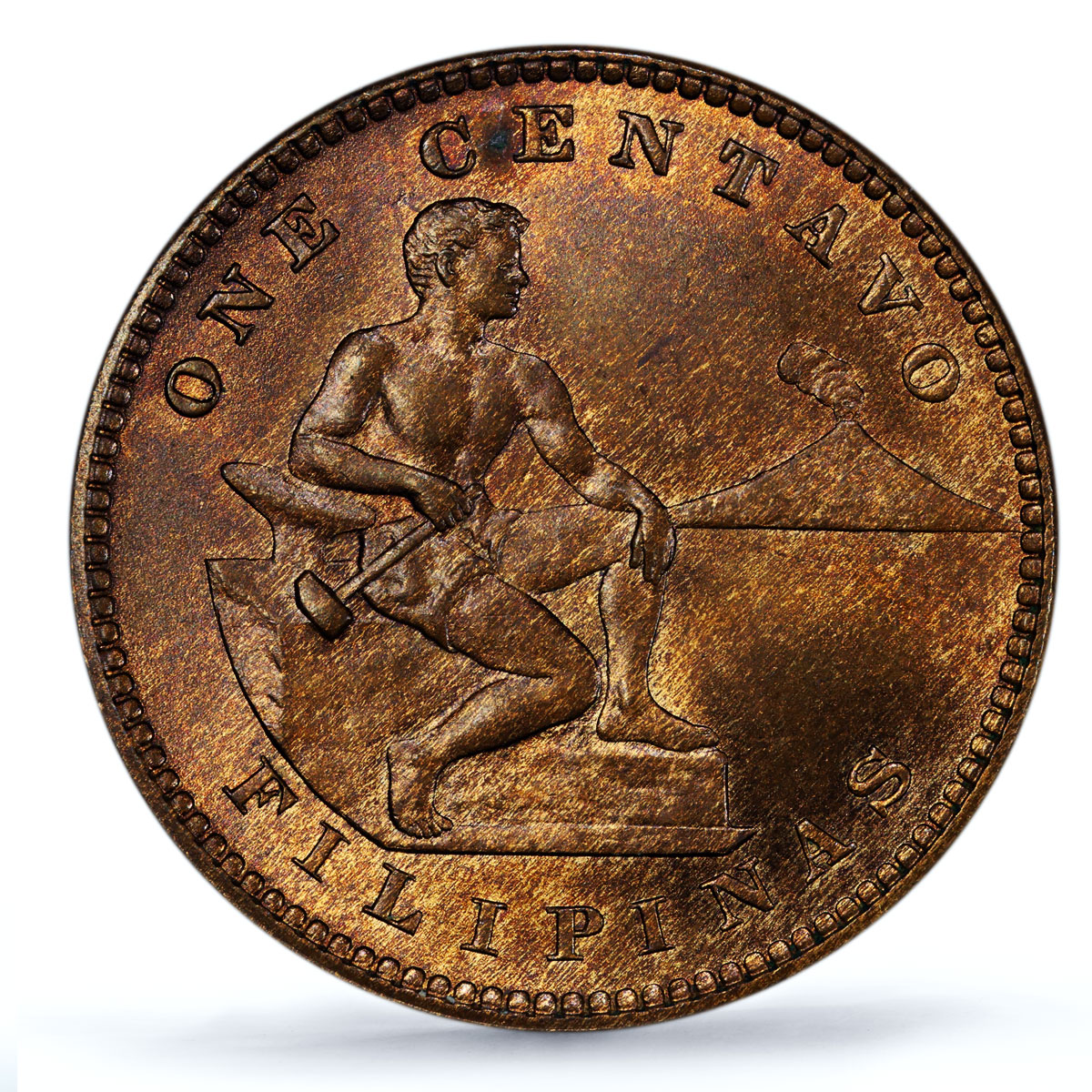 Philippines 1 centavo US Decimal Coinage Seated Man MS64 PCGS bronze coin 1909-S