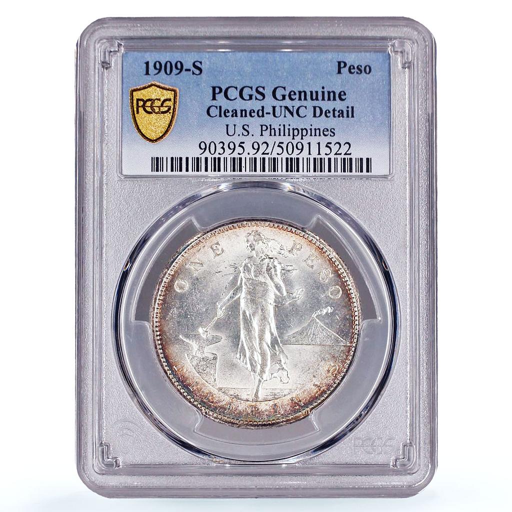 Philippines 1 peso US Decimal Coinage Small Type UNC PCGS silver coin 1909-S