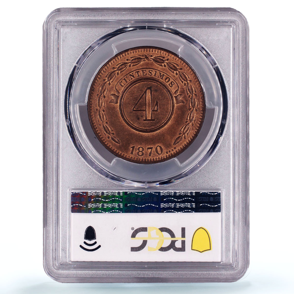 Paraguay 4 centesimos Republic Coinage SHAW Variety MS64 PCGS bronze coin 1870
