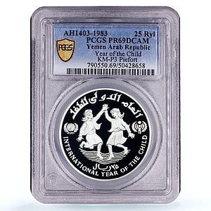 Yemen 25 rials UNICEF Save the Children Child Year Piefort PR69 PCGS coin 1983