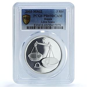 Russia 3 roubles Zodiac Signs Libra Scales PR69 PCGS silver coin 2003