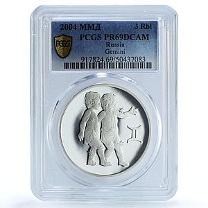 Russia 3 roubles Zodiac Signs Gemini PR69 PCGS silver coin 2004