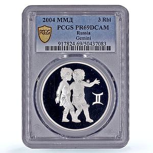 Russia 3 roubles Zodiac Signs Gemini PR69 PCGS silver coin 2004
