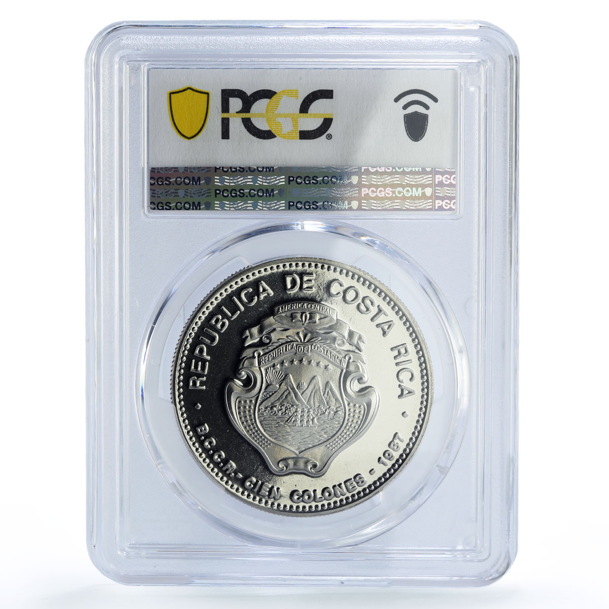 Costa Rica 100 colones President Arias Nobel Prize MS66 PCGS nickel coin 1987