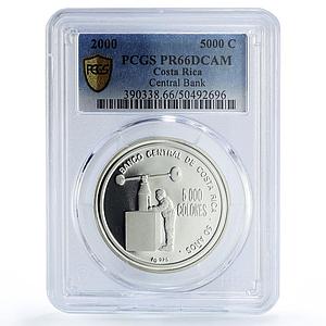 Costa Rica 5000 colones Central Bank Screw Press PR66 PCGS silver coin 2000