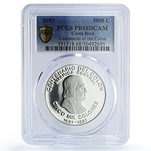 Costa Rica 5000 colones Colon Columbus Centennial PR68 PCGS silver coin 1997