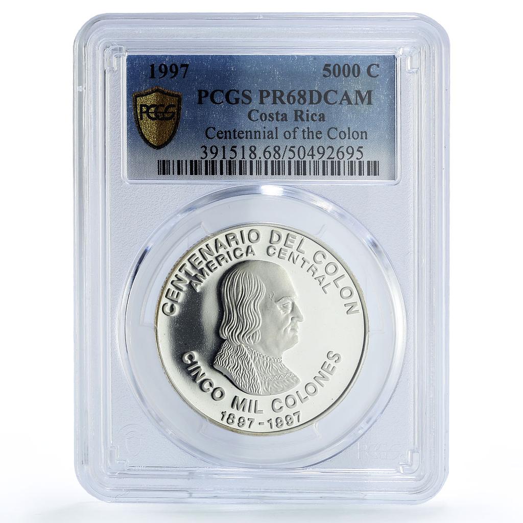 Costa Rica 5000 colones Colon Columbus Centennial PR68 PCGS silver coin 1997