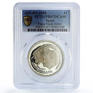 Egypt 1 pound Peace Treaty Anwar Sadat Politics PR67 PCGS silver coin 1980