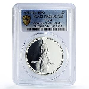 Egypt 5 pounds Ancient Treasures Goddess Serket PR69 PCGS silver coin 1993