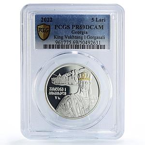 Georgia 5 lari Monarchs King King Vakhtang Gorgasali PR69 PCGS silver coin 2022