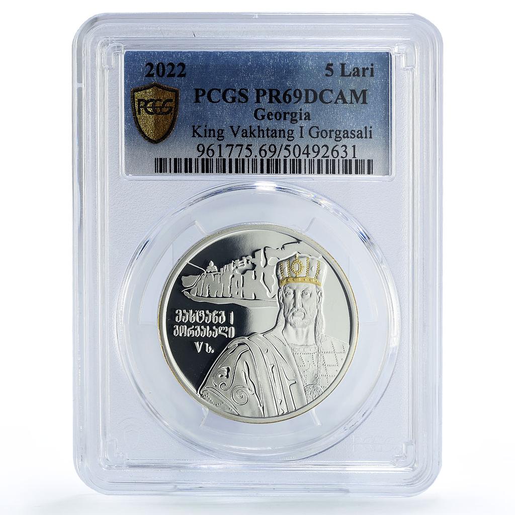 Georgia 5 lari Monarchs King King Vakhtang Gorgasali PR69 PCGS silver coin 2022