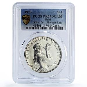 Haiti 50 gourdes Woman on the Beach Fineness Left PR67 PCGS silver coin 1973