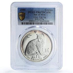 Isle of Man 1 crown Cat Crowns New York Alley PR67 PCGS silver coin 1990