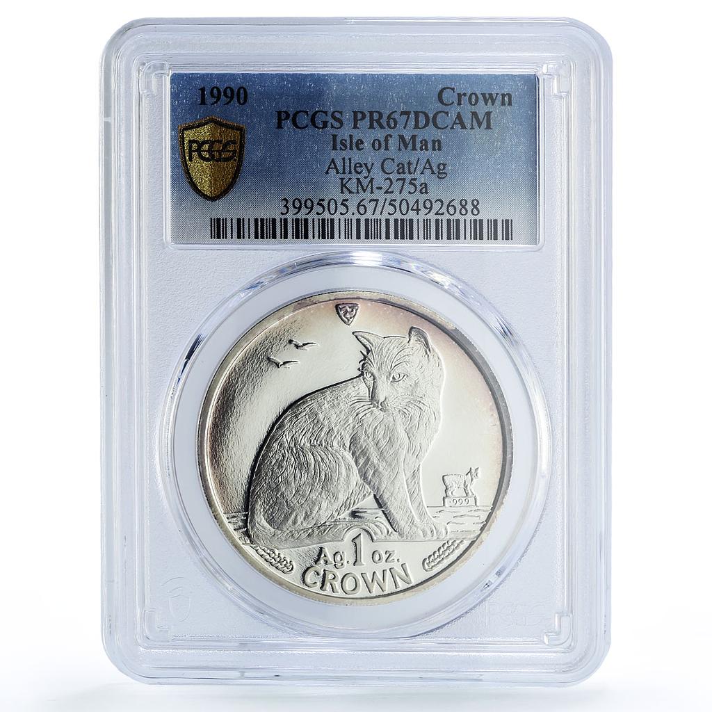 Isle of Man 1 crown Cat Crowns New York Alley PR67 PCGS silver coin 1990