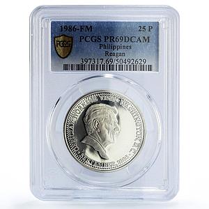 Philippines 25 piso Aquino Reagan Visit Politics PR69 PCGS silver coin 1986