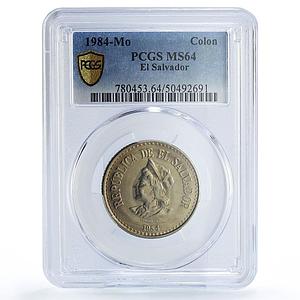 El Salvador 1 colon Republic Coinage Columbus KM-153 MS64 PCGS CuNi coin 1984
