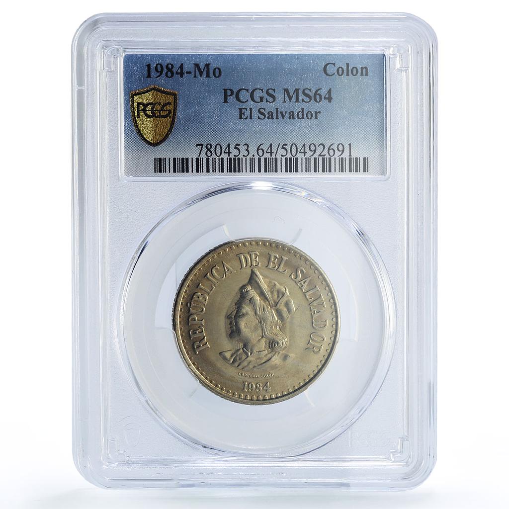 El Salvador 1 colon Republic Coinage Columbus KM-153 MS64 PCGS CuNi coin 1984