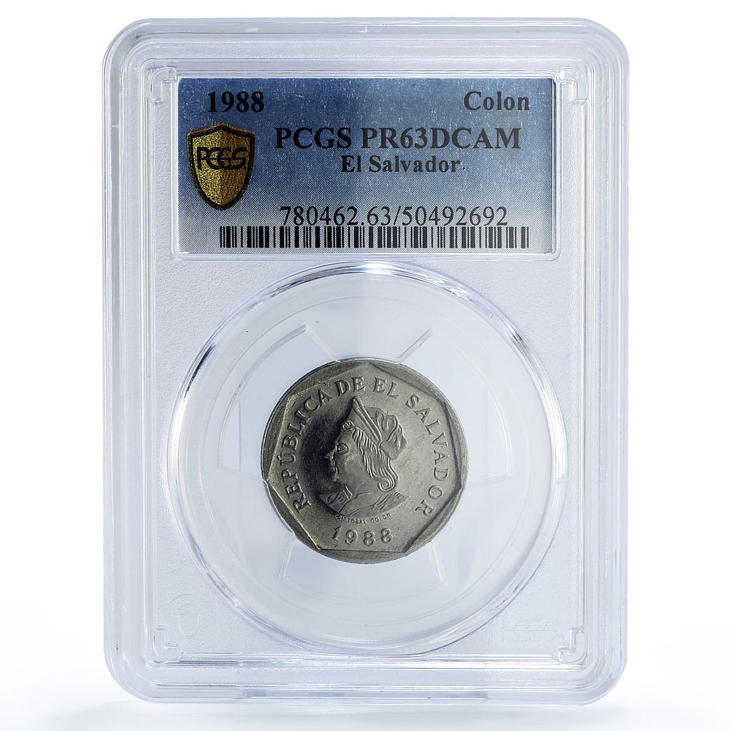 El Salvador 1 colon Republic Coinage Columbus KM-156 PR63 PCGS steel coin 1988